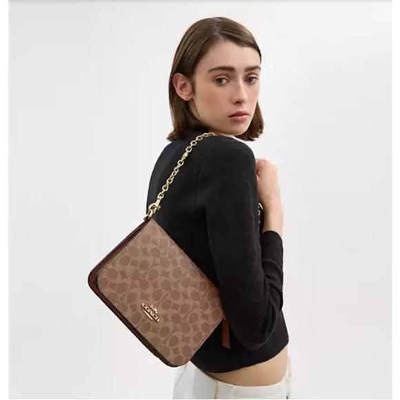 Coach Quinn Bag In Signature Canvas With Floral Chain In Tan/Brown CBG96 NWT - Picture 5 of 11